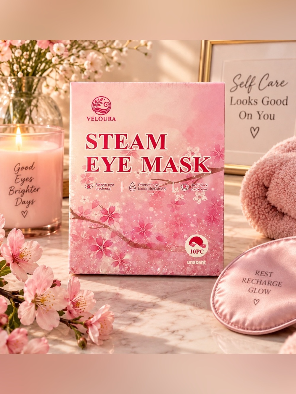 Veloura Unscented Steam Eye Mask 10-Count Self-Heating Eye Masks NWT
